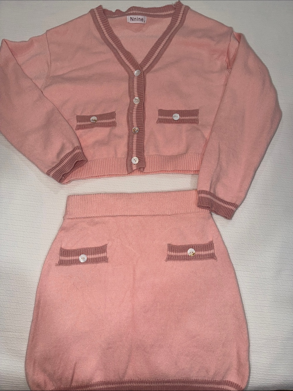 Nine Pink Knit Cardigan & Skirt Two Piece Set XS